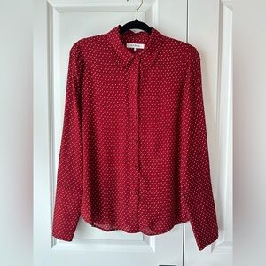 FRAME Women’s Heart Print Silk PJ Blouse Red NWOT (Size M)